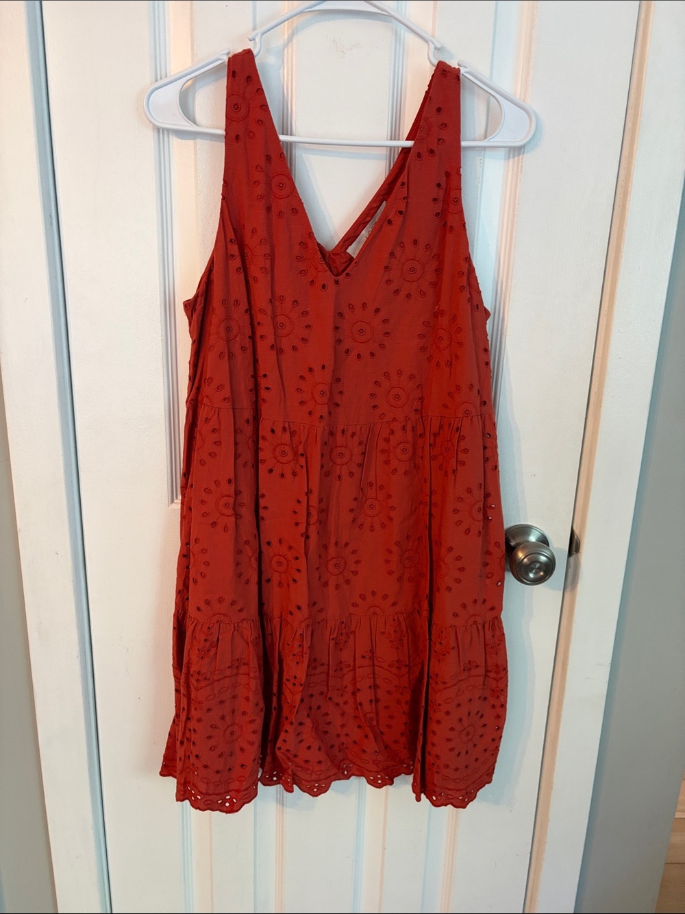 LOFT Rust Red Eyelet Tiered Sundress